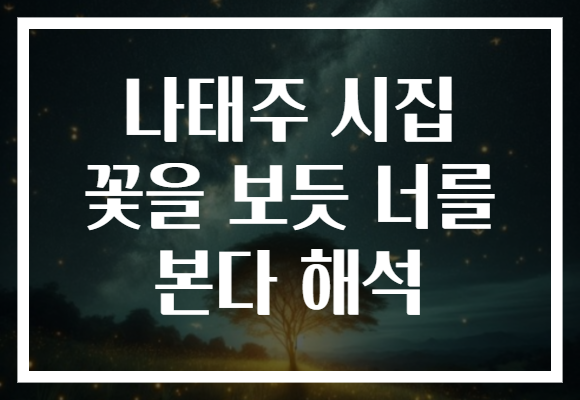 나태주 시집 꽃을 보듯 너를 본다 해석