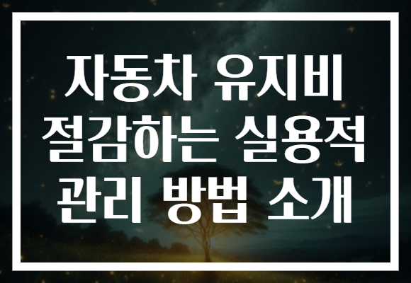 자동차 유지비 절감하는 실용적 관리 방법 소개