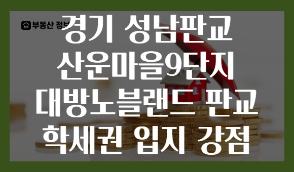 경기 성남판교 산운마을9단지 대방노블랜드 판교 학세권 입지 강점