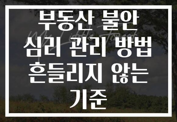 부동산 불안 심리 관리 방법 흔들리지 않는 기준