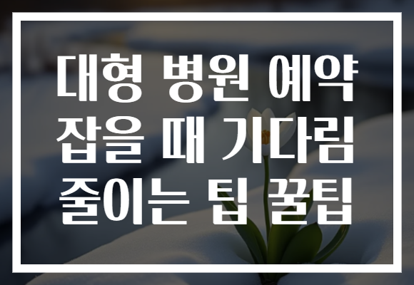 대형 병원 예약 잡을 때 기다림 줄이는 팁 꿀팁