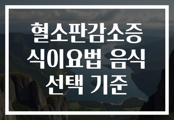 혈소판감소증 식이요법 음식 선택 기준