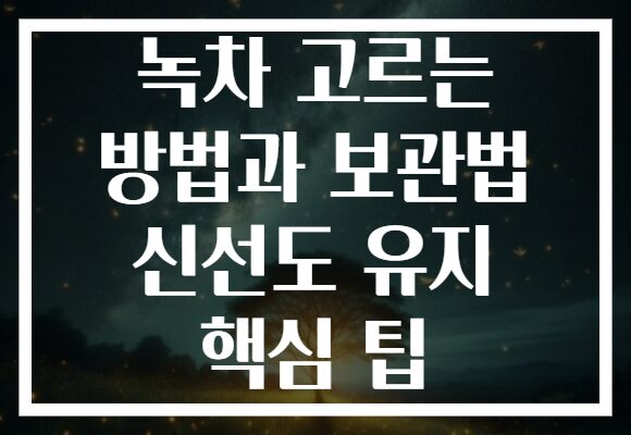 녹차 고르는 방법과 보관법 신선도 유지 핵심 팁