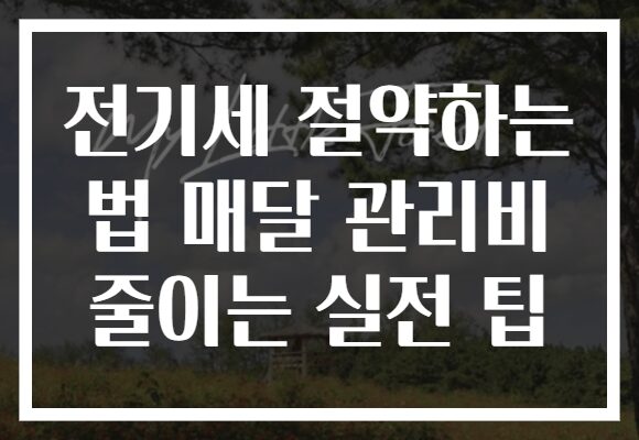 전기세 절약하는 법 매달 관리비 줄이는 실전 팁