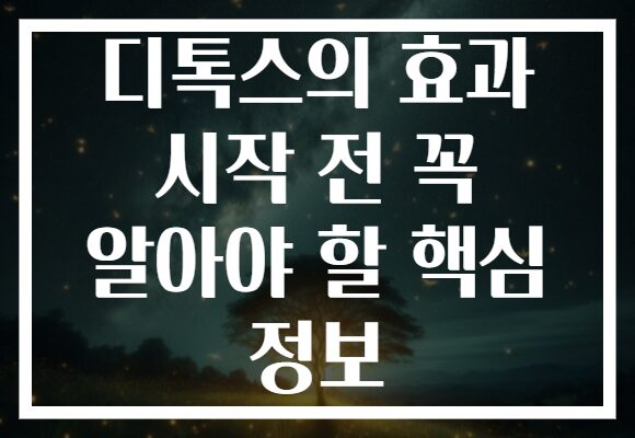 디톡스의 효과 시작 전 꼭 알아야 할 핵심 정보