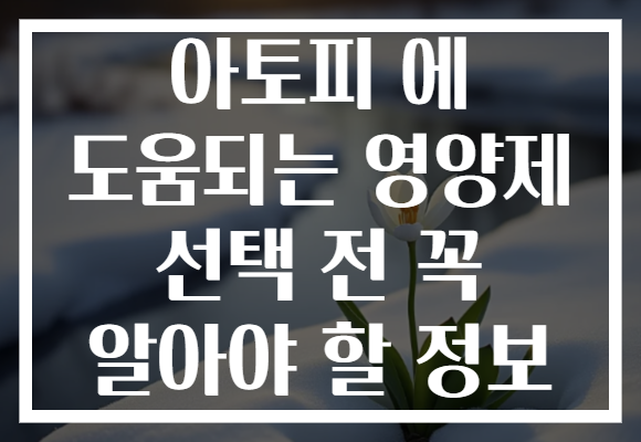 아토피 에 도움되는 영양제 선택 전 꼭 알아야 할 정보