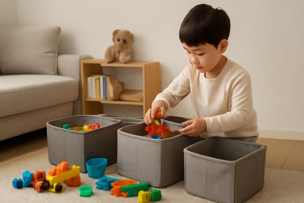 놀이 후 정리를 일상 루틴으로 연결하세요 관련 AI 생성 예시 이미지