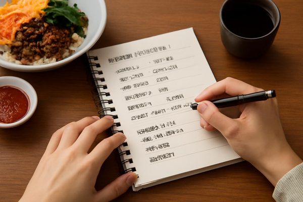 외식 기록 항목은 무엇부터 적어야 하나요 관련 AI 생성 예시 이미지